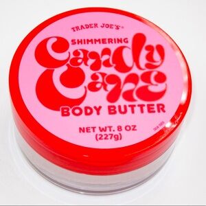 Trader Joe’s Shimmering Candy Cane body butter. Delightful and festive!